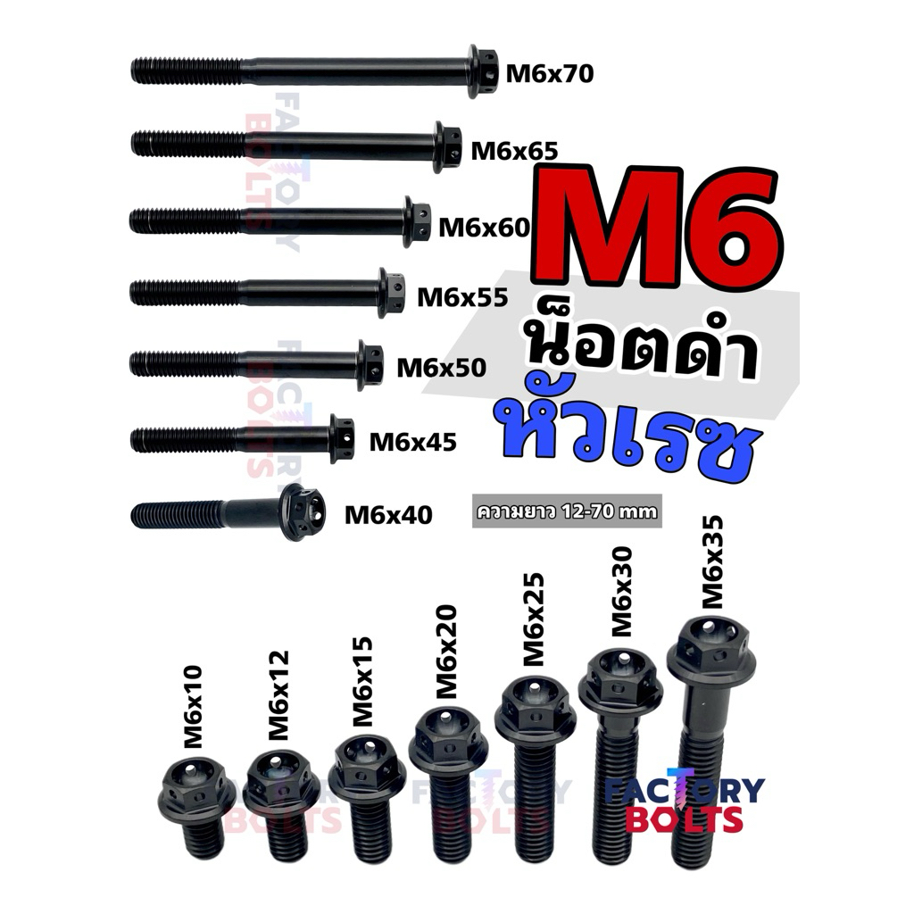 ไทเทเนียม น็อตดำหัวเรซ M6 มีหลายsize