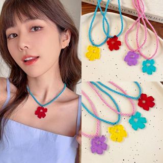 มีส่งด่วน🔥สร้อยคอดอกชบา สร้อยเชือก สร้อยคอดอกไม้สีสันสดใสเหม…