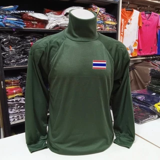 เสื้อยืด คอเต่า ( ผ้า TK ) แขนยาว - มีซับใน หัวไหล่กับข้อศอก ( ธงชาติไทย )