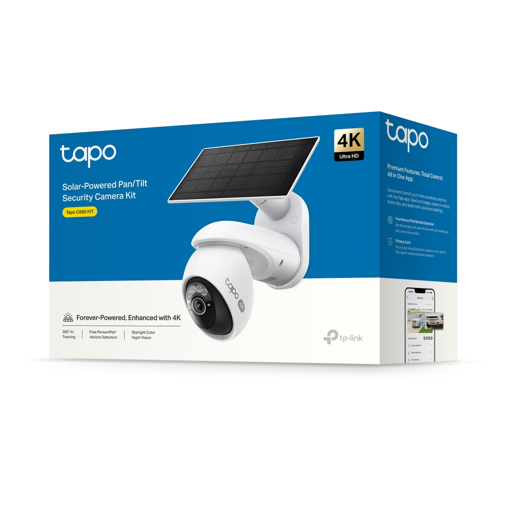 TP-Link Tapo C660 KIT กล้องวงจรปิด 4K 8MP พร้อมแผงโซลาเซลล์ Solar-Powered Pan/Tilt Security Camera K