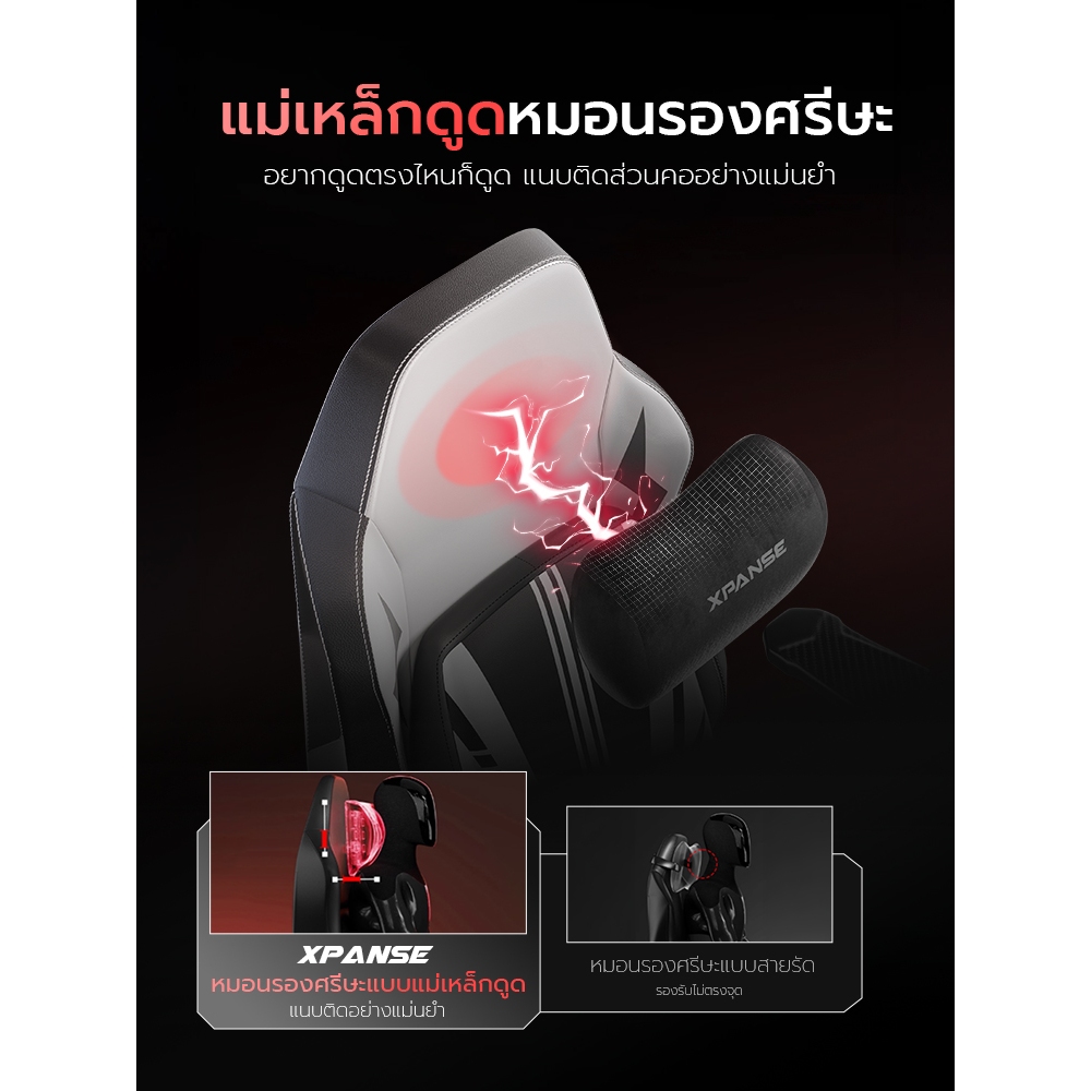 Xpanse Lightning เก้าอี้เกมมิ่ง เพื่อสุขภาพ ที่รองหลังแบบยืดหดได้ พนักพิงศีรษะแม่เหล็ก หนัง PVC Gaming Chair เก้าอี้คอม รูปที่ 2