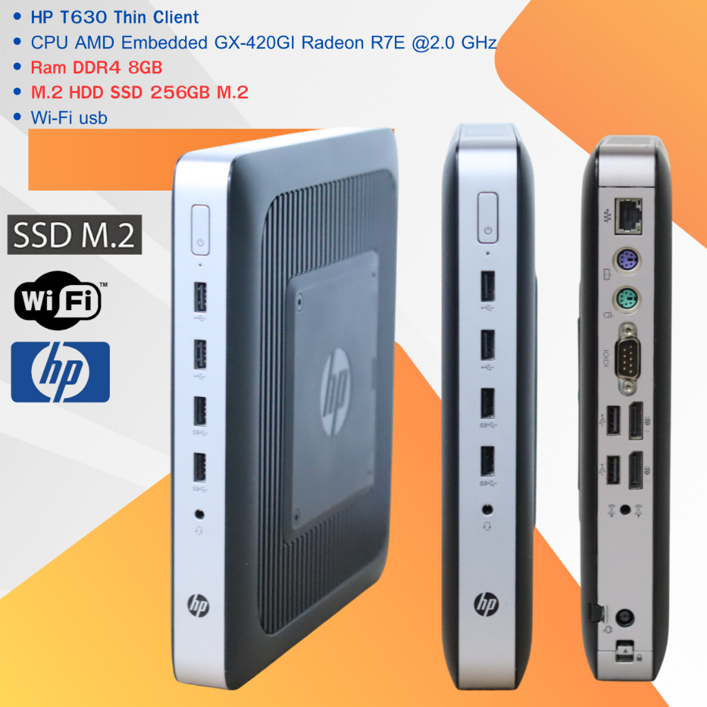 HP T630 Thin Client -CPU AMD Embedded GX-420GI Radeon R7E @2.0 GHz -DDR4 8GB -HDD M.2 SSD 256GB -Wi 