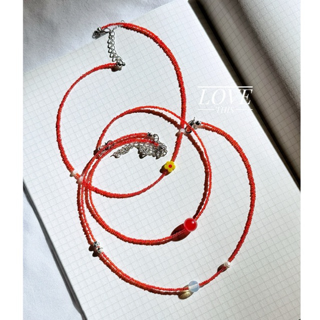 สร้อยคอ handmade ลูกปัดเล็กสีแดง Lucky Red มินิมอล เพิ่มลุคสดใส ใส่ได้ทุกวัน