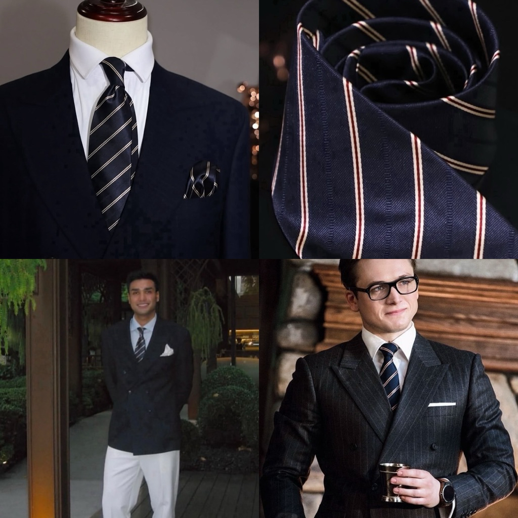 Navy kinsman เนคไทด์สีกรมลายทางคลาสสิคคิงส์แมน