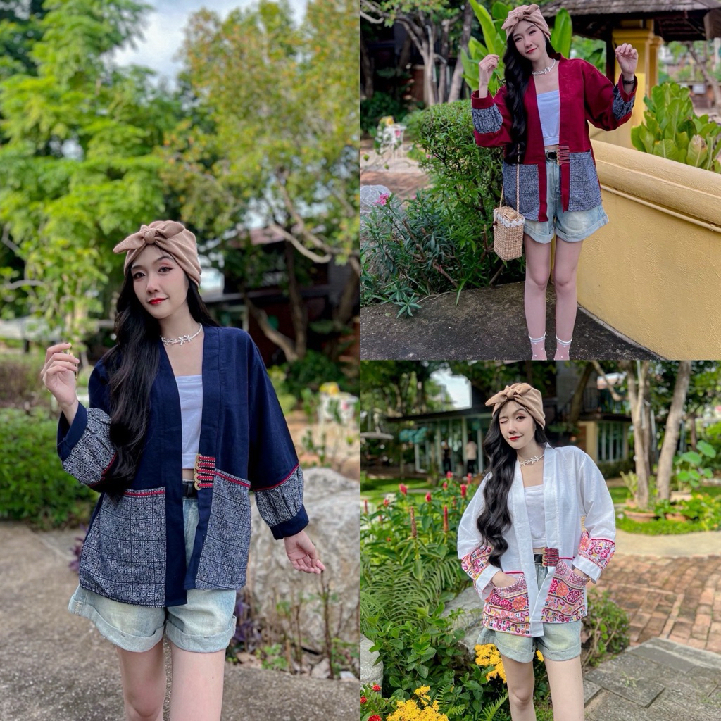 เสื้อคลุมพื้นเมือง (รุ่นแขนพองแต่งเหรียญ) ฟรีไซส์เล็ก-ไซส์ใหญ่