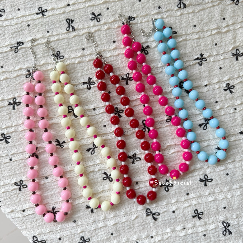 Sebofficial | Bubble2 Necklace (4/12mm.)♡˚| สร้อยคอลูกปัดอะคลิลิก สร้อยคอแฟชั่น สร้อยลูกปัดเม็ดใหญ่ /อะไหล่แสตนเลส/