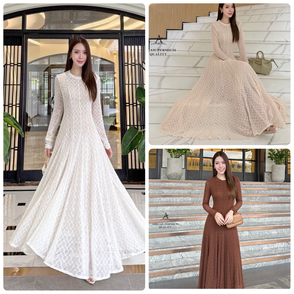 Abigail เดรสแขนยาวลูกไม้ยาว ชุดสวย