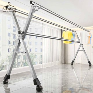 [มีล้อ] ราวตากผ้า พับได้ ท่อเหล็กชุบสังกะสี พับเก็บง่าย ยืดห…
