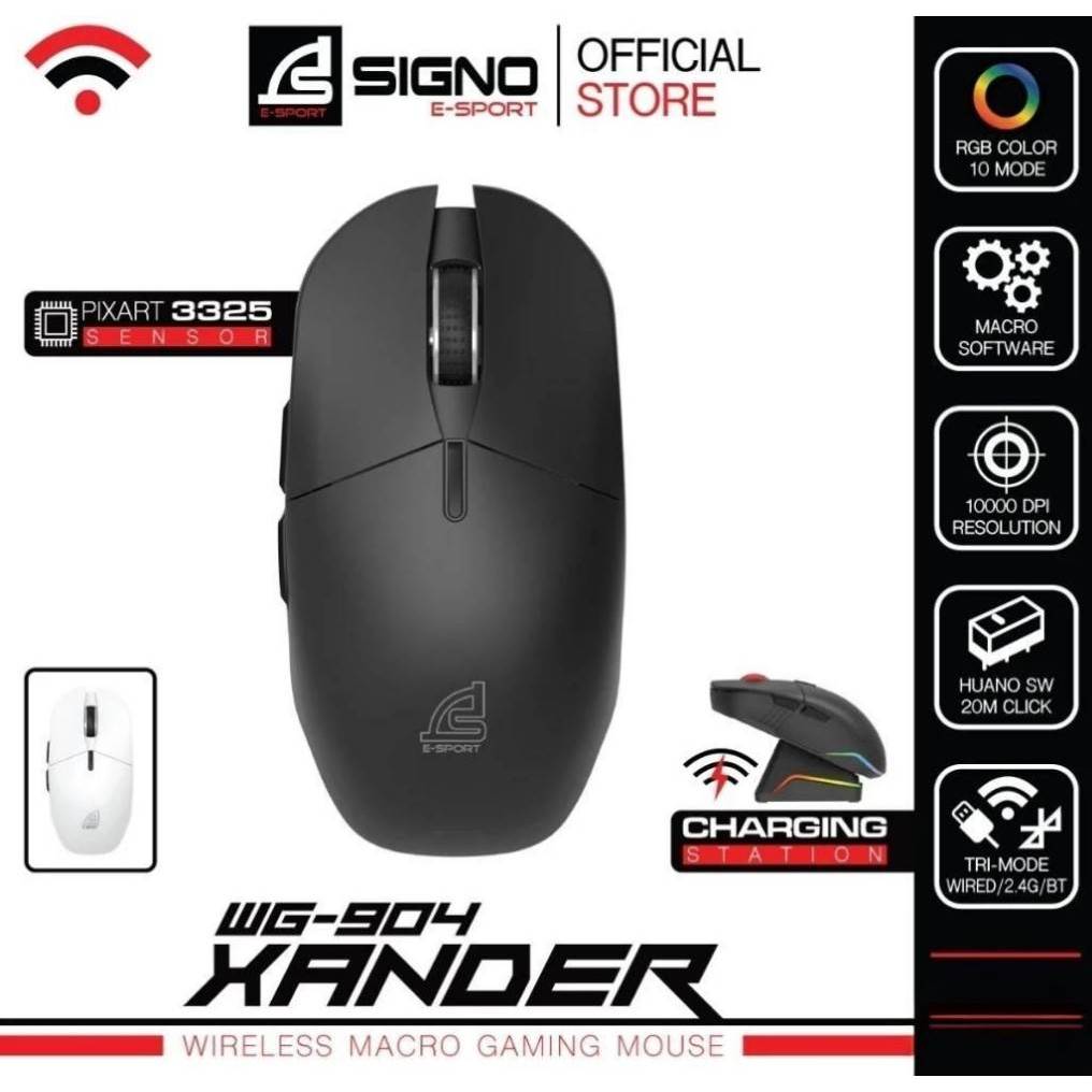 เมาส์สําหรับเล่นเกมไร้สาย มีไฟ RGB  SIGNO รุ่น WG-904 XANDER Wireless /Bluetooth เคลื่อนไหวรวดเร็ว แ