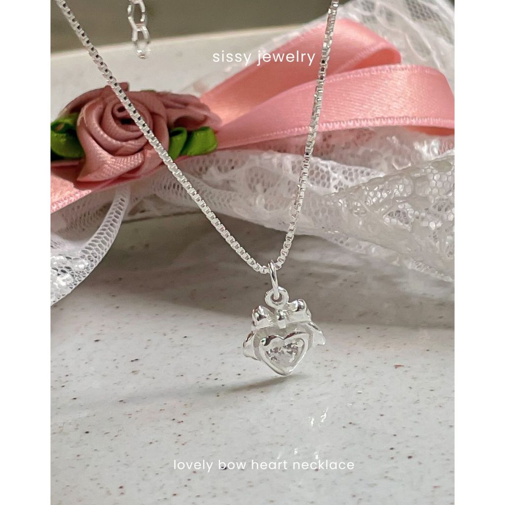 SissyJewelry // สร้อยคอเงินแท้ จี้ Bow Ribbon Heart box chain necklace Free gift box