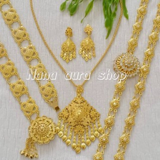 ชุดสร้อยคอสีทอง ต่างหูแบบหนีบ เครื่องประดับชุดไทย ชุดเซ็ท เข…