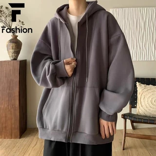เสื้อฮู้ดซิปแขนยาวสีทึบซึ่งผู้ชายและผู้หญิงสามารถสวมใส่ได้ในทุกฤดูกาล เรียบง่าย ทันสมัย ​​และหล่อเหลา