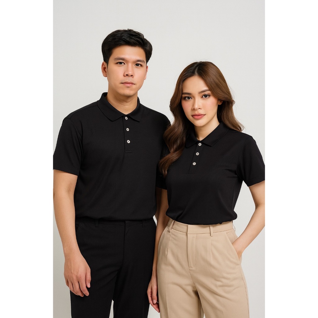 เสื้อโปโล ปกเชิต POLIGAN S (รหัสรุ่น PS019) สีดำล้วนโทนสุภาพ