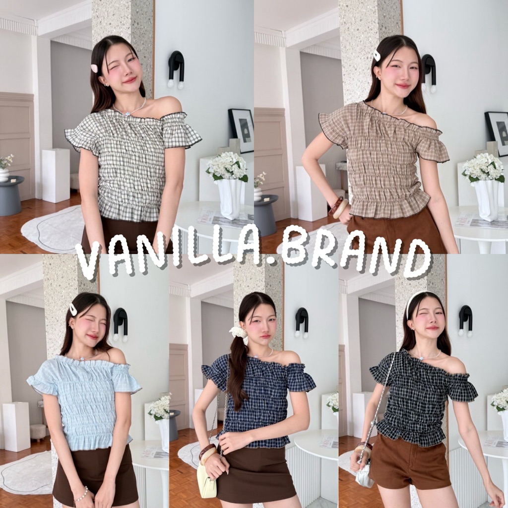 เสื้อปาดไหล่ ผ้าสม็อคยืดทั้งตัว -kn / VB0586