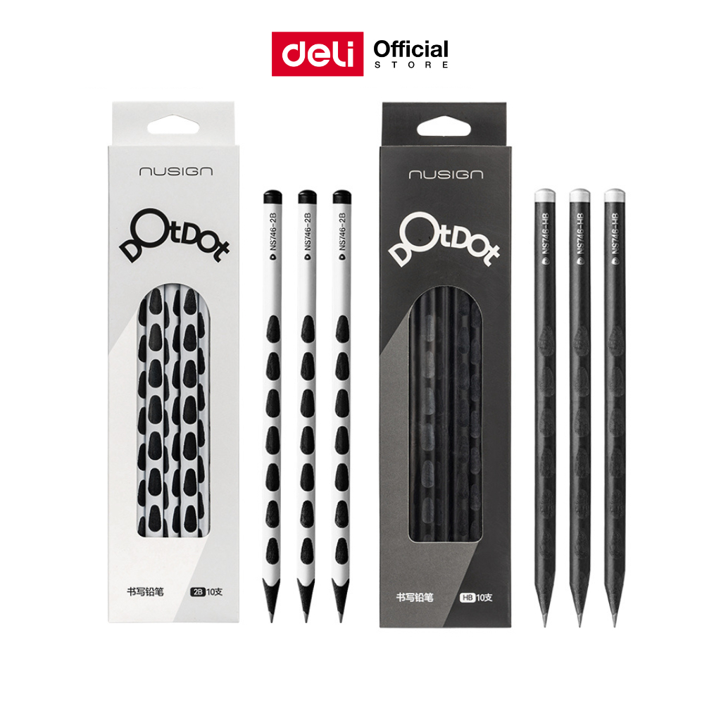 Deli ดินสอไม้สีดำมีหลุม รุ่น NS746 แท่งดินสอจับถนัดมือ Pencils (จำหน่าย 1 กล่อง/10 แท่ง)