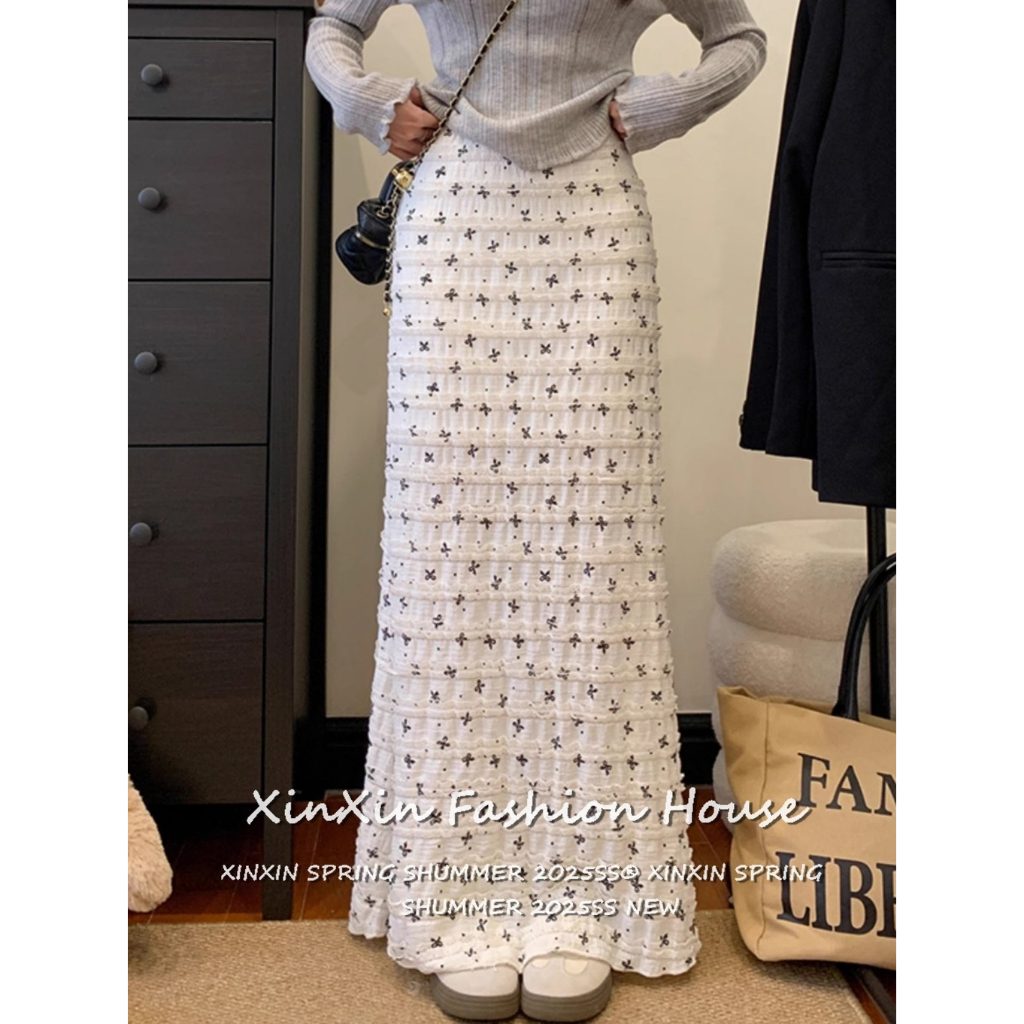 [Summer Casual Floral Fishtail Skirt]กระโปรงยาวเข้ารูปสะโพกสไตล์อเมริกันสำหรับผู้หญิงในช่วงฤดูร้อน