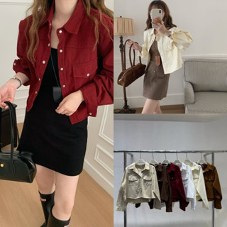 เสื้อแจ็กเก็ตทรงครอป ผ้าคอตตอนยีนส์ งานดี ผ้าหนา