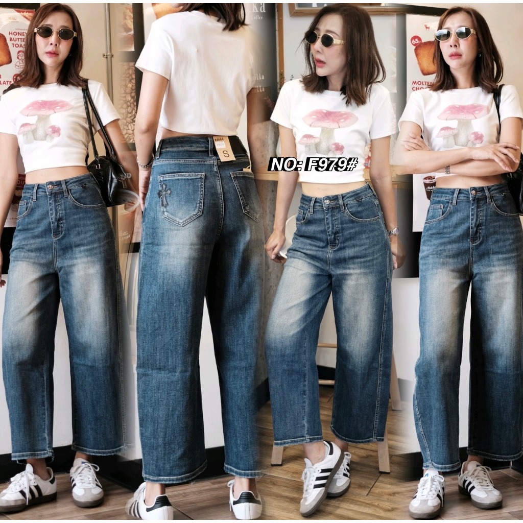 RGF979# กางเกงยีนส์ขา9ส่วน ทรงBarrel