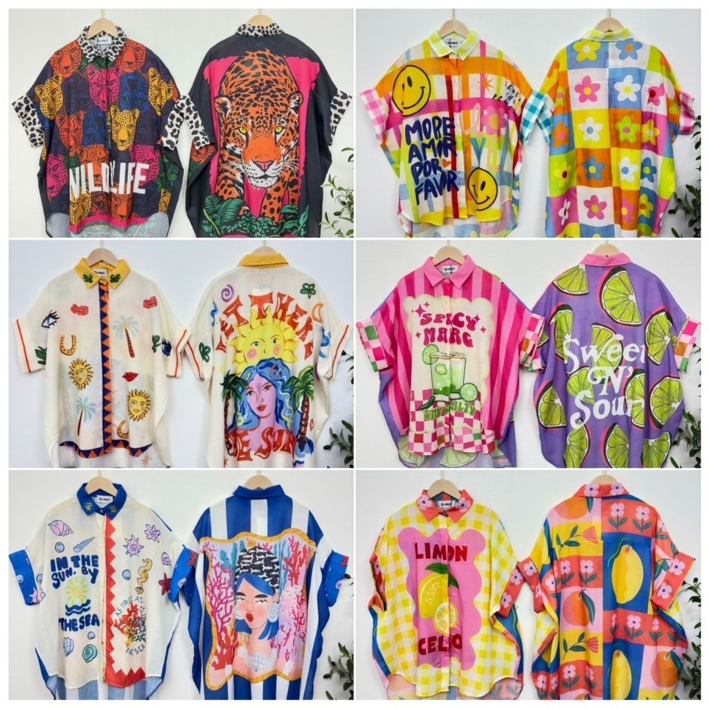 เสื้อเชิ้ตผ้าลินินพิมพ์ลาย ทรง Oversize
