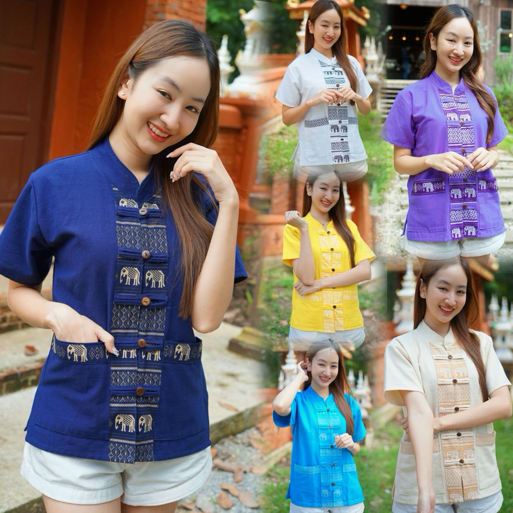 เสื้อคอจีน 5กระดุมลายช้าง🐘