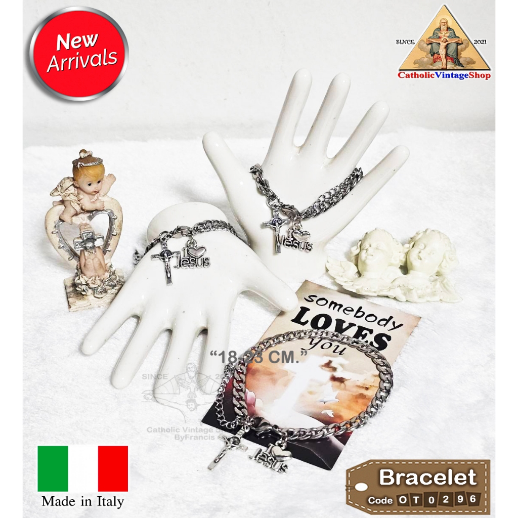 ข้อมือ สแตนเลส stainless I Love Jesus อิตาลี ITALY Catholic bracelet  #OT0296