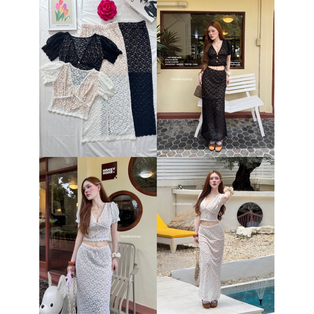 LILY เซ็ต 2 ชิ้น[เสื้อ+กระโปรง]เซ็ตลูกไม้สวยแบบตัวมารดา ชุดเซ็ตน่ารักๆ ชุดเซ็ตใส่เที่ยว ชุดสวยๆ