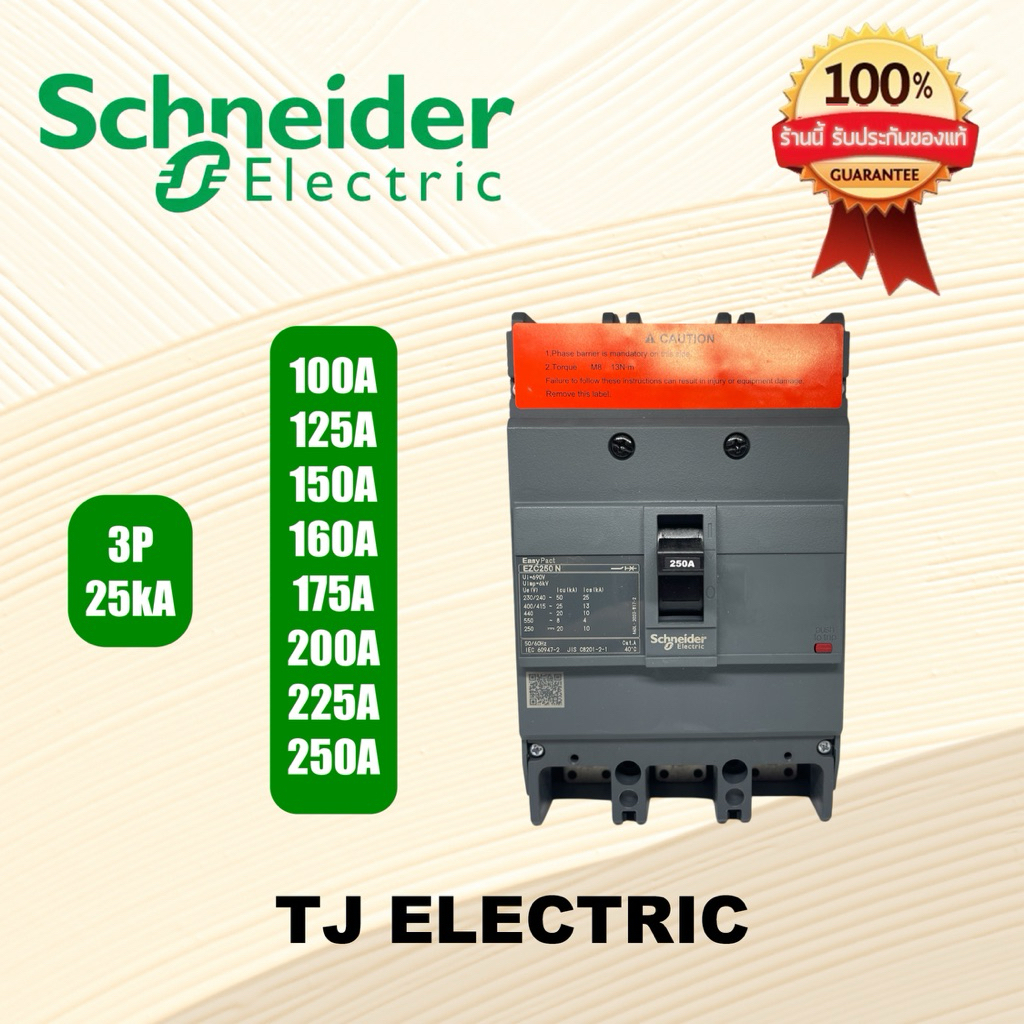 เบรกเกอร์ MCCB Schneider เฟรม250 3P ทนกระแส25kA รุ่นEZC250N ,100A,125A,150A,160A,175A,200A,225A,250A