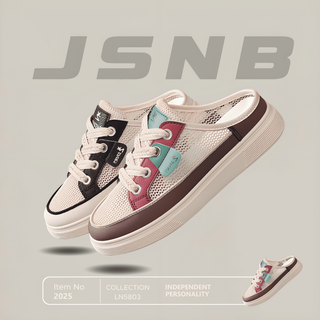 JSNB ส่งฟรี รองเท้าผ้าใบแบบเปิดส้นสไตล์เกาหลี พร้อมส่ง ผ้าใบแฟชั่นผู้หญิง ผ้าใบเหยียบส้น ระบายอากาศไ