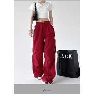 Hotgirl พร้อมส่งจากกทม กางเกงขายาวสีดำ Cargo pant กางเกงคาร์โก้เอวยางยืดอเนกประสงค์สไตล์อเมริกัน