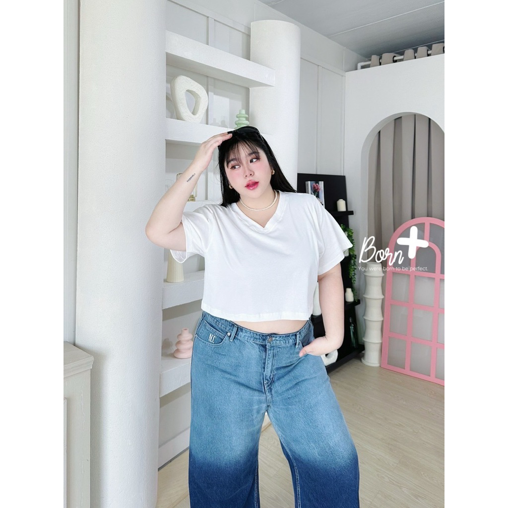 BP080เสื้อยืดครอปคอวีไซส์ใหญ่มาก - รูปที่ 3