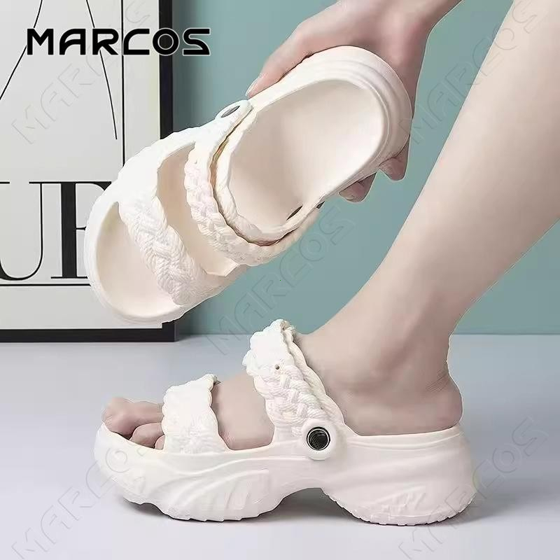 MARCOS สุภาพสตรีรองเท้าแตะแบนมัฟฟินสองสวมรองเท้าชายหาดหนาแต่เพียงผู้เดียวเพิ่มความสูงรองเท้าแตะลื่น #04