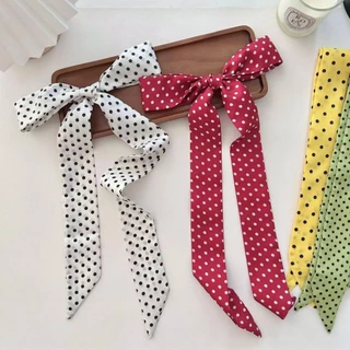 🎀〰︎ꕤ พร้อมส่ง ผ้าพันคอ Polka dot scarf (ลายจุด) 🧣 (ยาว130CM.) ผูกผม/ผูกเอว/ผูกกระเป๋า/พันคอ (กทม.มี ส่งด่วน)