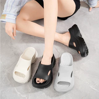 SHO-236🧀รองเท้าแตะเสริมส้น สูง 7 cm.สีพื้น แฟชั่นสไตล์เกาหลี รองเท้าแบบสวม วัสดุยางนิ่ม ใส่สบาย 🧀