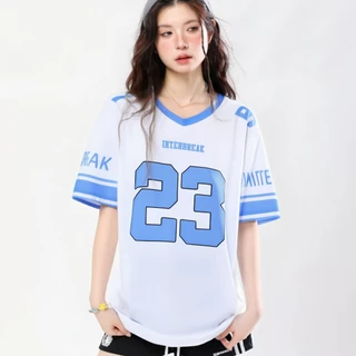 เสื้อทรงสเก็ตผู้หญิง oversize เสื้อผ้าสาวอวบคนอ้วนไซส์ใหญ่ เสื้อโอเวอร์ไซส์บาสเท่ๆ วินเทจ กีฬาลําลองทรงหลวมสไตล์เกาหลี