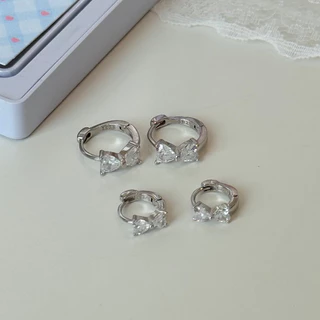 Suwann.na [ราคาต่อคู่] ต่างหูห่วง ต่างหูเงินแท้ ห่วงโบว์เพชร 6, 9mm เงิน, ทอง