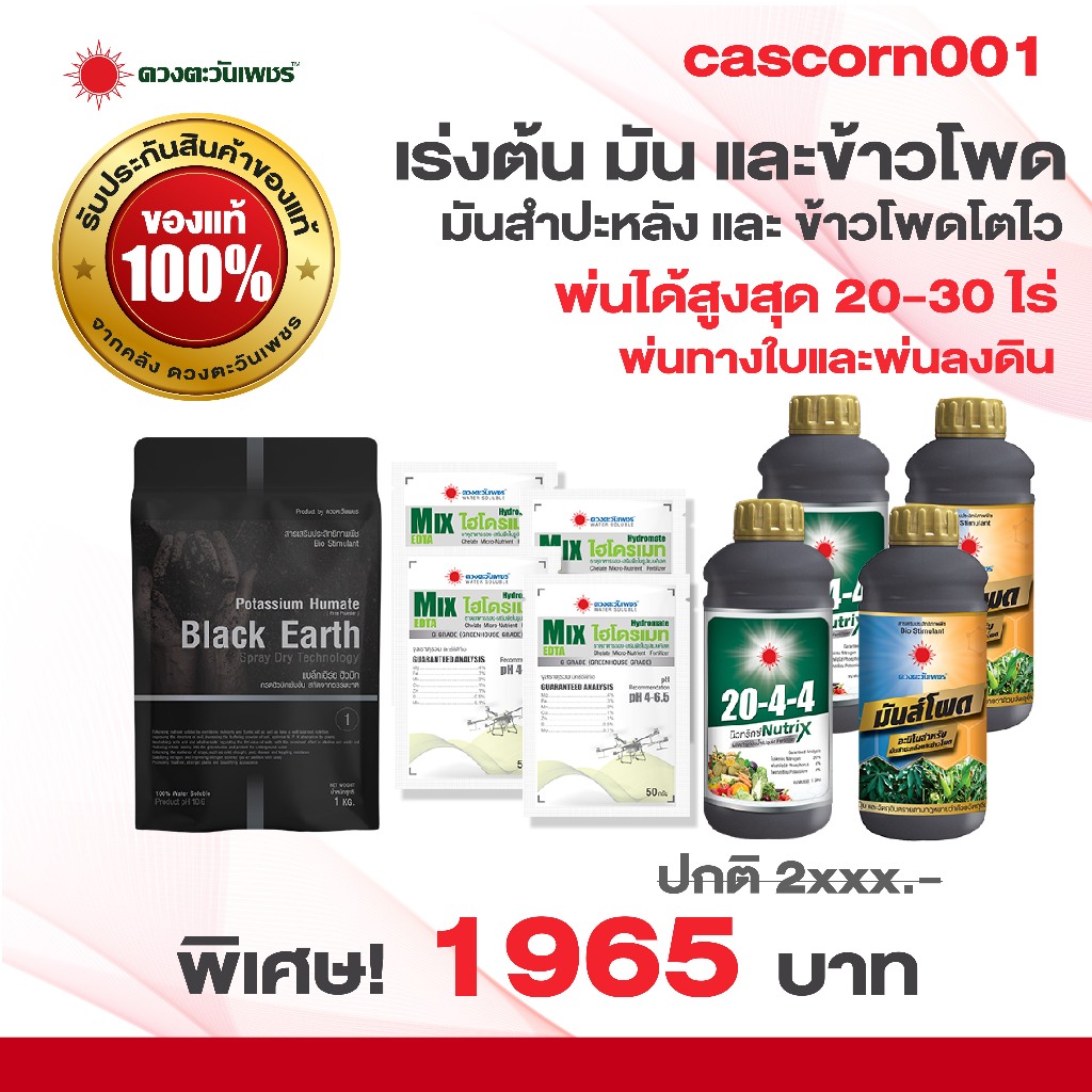 ชุด Cascorn001 เร่งต้นมันสำปะหลัง และข้าวโพด ช่วง1-2เดือนแรก เร่งโต เร่งใบ เร่งราก 1 ชุดพ่นได้ 20-30 ไร่