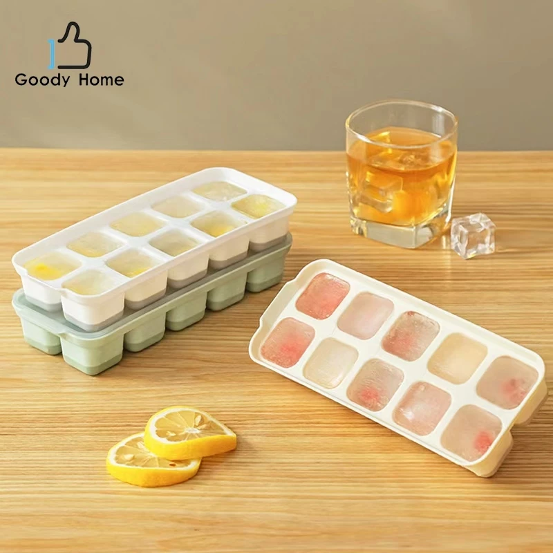 Goody Home ถาดทำน้ำแข็งพร้อมฝาปิด มี 10 ช่อง แพ็ค 2 ชิ้น แม่พิมพ์น้ำแข็ง กดออกง่าย