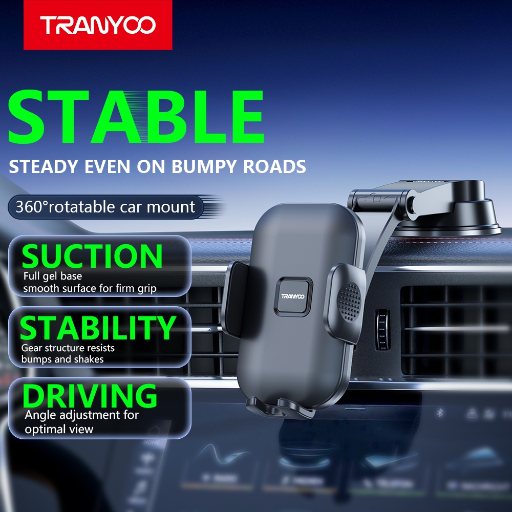 TRANYOO Z18ขาตั้งโทรศัพท์มือถือในรถแบบดูดสูญญากาศ, ใช้ได้กับรถยนต์ทั่วไป, ขาตั้งโทรศัพท์มือถือในรถที่สามารถยืดและหมุนได้