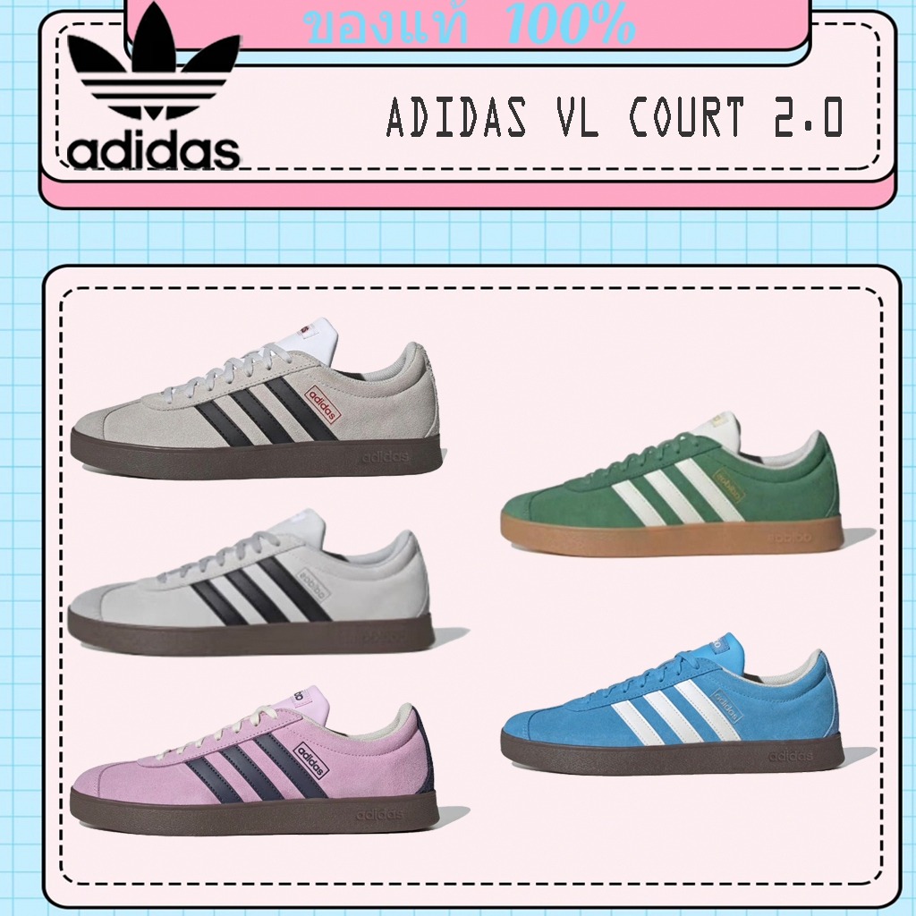 ของแท้ 100% adidas VL COURT 2.0 รองเท้าผ้าใบแบบยูนิเซ็กซ์JS3003/JR2560/JR8309/JH5077/JI0496