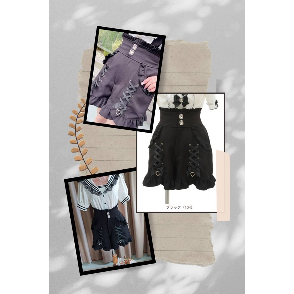 NWT กางเกง แบรนด์  LIZLISA มือ 1 ป้ายห้อย สีดำประดับริบบิ้นไขว้ กระดุมคริสตัล และจี้หัวใจ  😘💕แบรนด์ญ