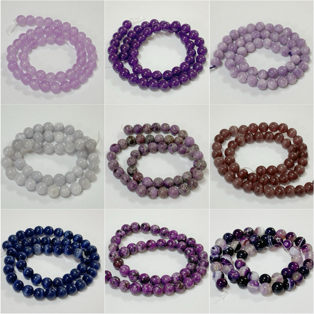 หินนำโชค 8มิล สีม่วง แบบเส้นยาว 47เม็ด Sale 99฿
