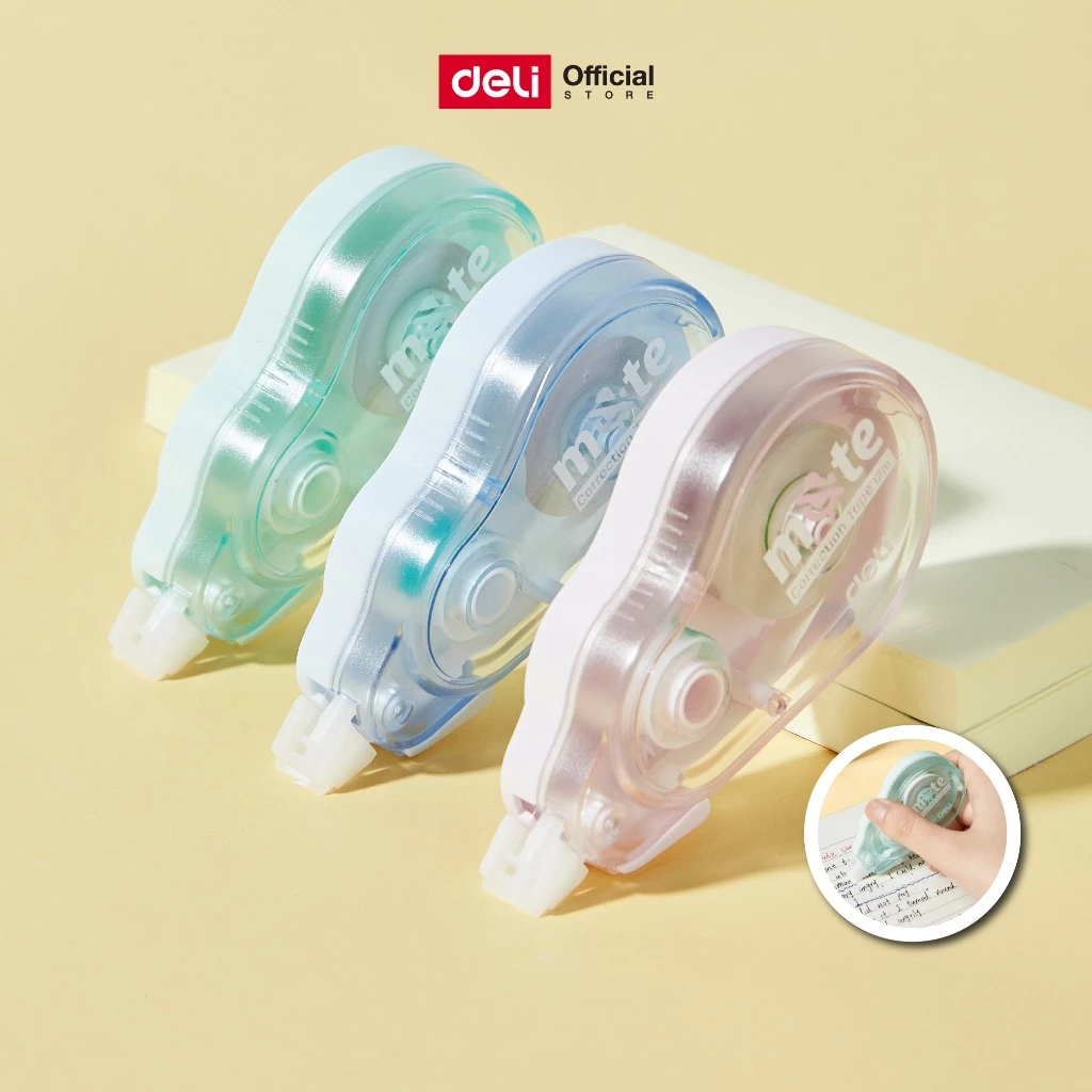 เทปลบคำผิดไร้เสียง Deli รุ่น EH383 ยาว6m สีน่ารัก สดใส จับถนัดมือ (3 สี/จำหน่าย 1 ชิ้น)