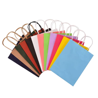 10pcs ถุงกระดาษถือหลายสี ถุงหูหิ้วกระดาษ ใส่เบเกอรี่เกรดพรีเมียม จัดเบรค ใส่เบเกอรี่รักษ์โลก