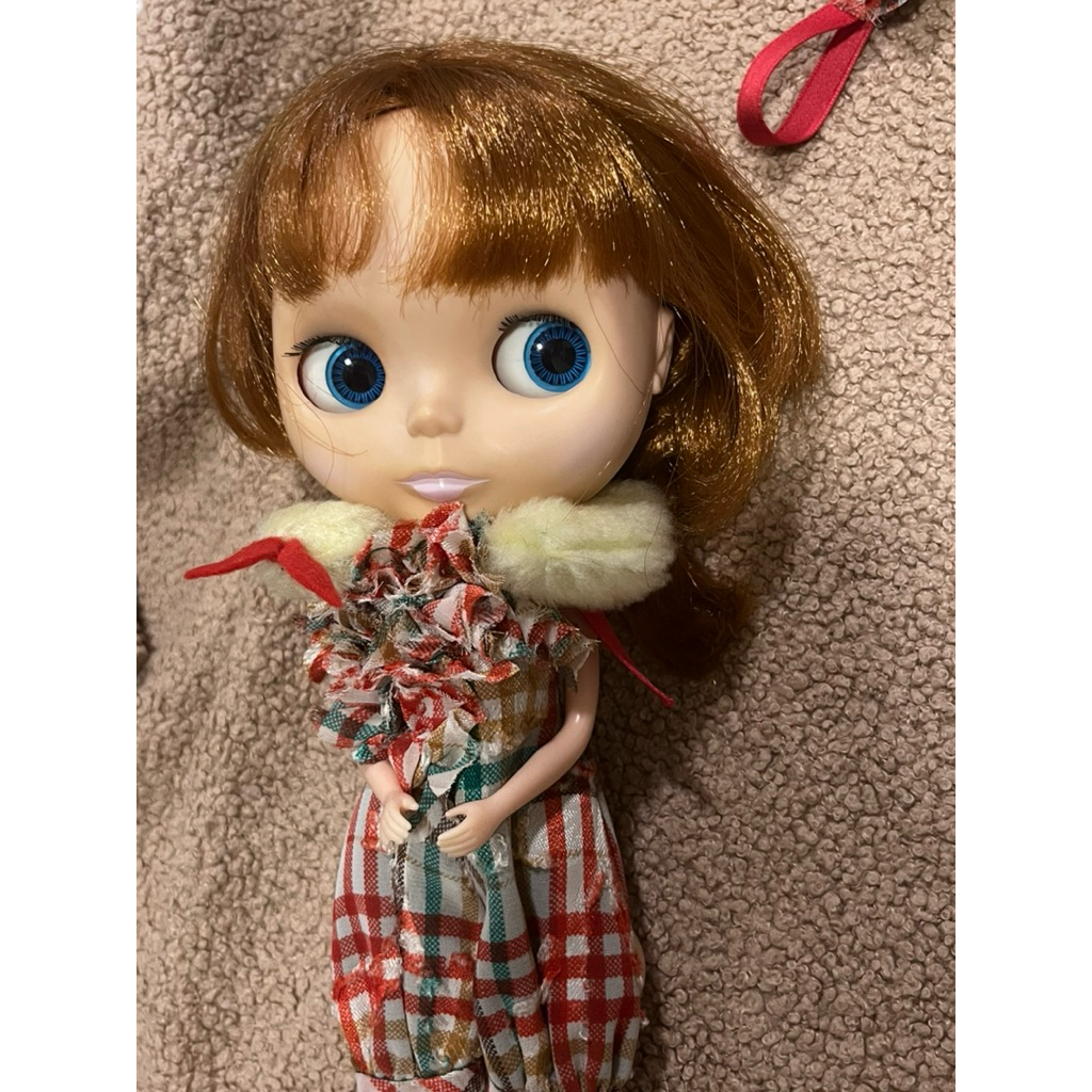 blythe outfit check jumpsuit+head acc+shrimp neck pillow ชุดตุ๊กตาบลายธ์