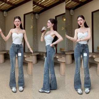 กางเกงยีนส์ขาม้า เอวกลาง ผ้ายืดไม่เยอะ รหัส 86008 สีสนิม งานป้ายVintage(แท้💯)