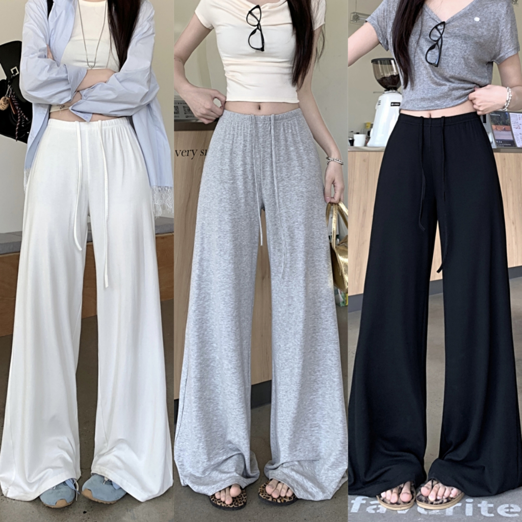 กางเกงลำลอง กางเกงขายาวผู้หญิง มีความทิ้งตัวดี ใส่เชือกที่เอว สไตล์มินิมอล ทรงหลวมๆ #010269