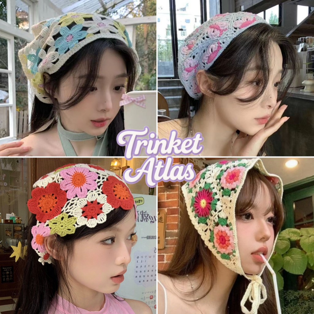 ที่คาดผมทรงสามเหลี่ยม ผ้าถัก ลายดอกไม้ ดีไซน์แบบผูกเชือก สไตล์เรโทร เครื่องประดับผมสุดเก๋ พร้อมส่งในไทย