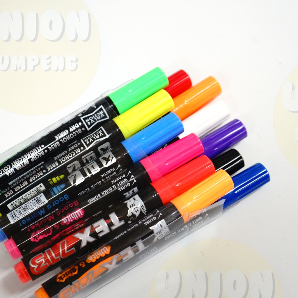(USP)💯แท้พร้อมส่ง💯(แพ็ค12แท่ง12สี) TEX ปากกาไวท์บอร์ด ชุดสีสะท้อนแสง 12 สี 713 ไวท์บอร์ด ไวท์บอร์ดสี - รูปที่ 2