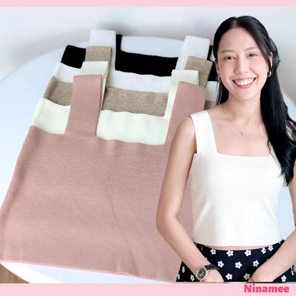 🍒Ninamee เสื้อกล้ามครอปคอเหลี่ยม อก28-40 นิ้ว โทนสีสวย กล้ามคอเหลี่ยม กล้ามแถบใหญ่ ผ้าไหมพรมคุณภาพดี#NN42