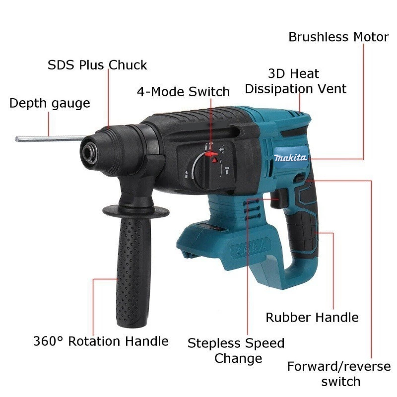 ค้อนไฟฟ้า สว่านโรตารี่ 4800 IPM อเนกประสงค์ ชาร์จได้ แบตเตอรี่ 299V 60A - รูปที่ 3